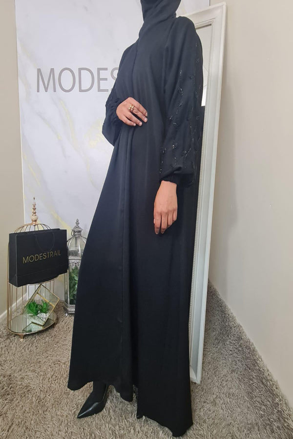 Black beaded cuffed sleeves abaya