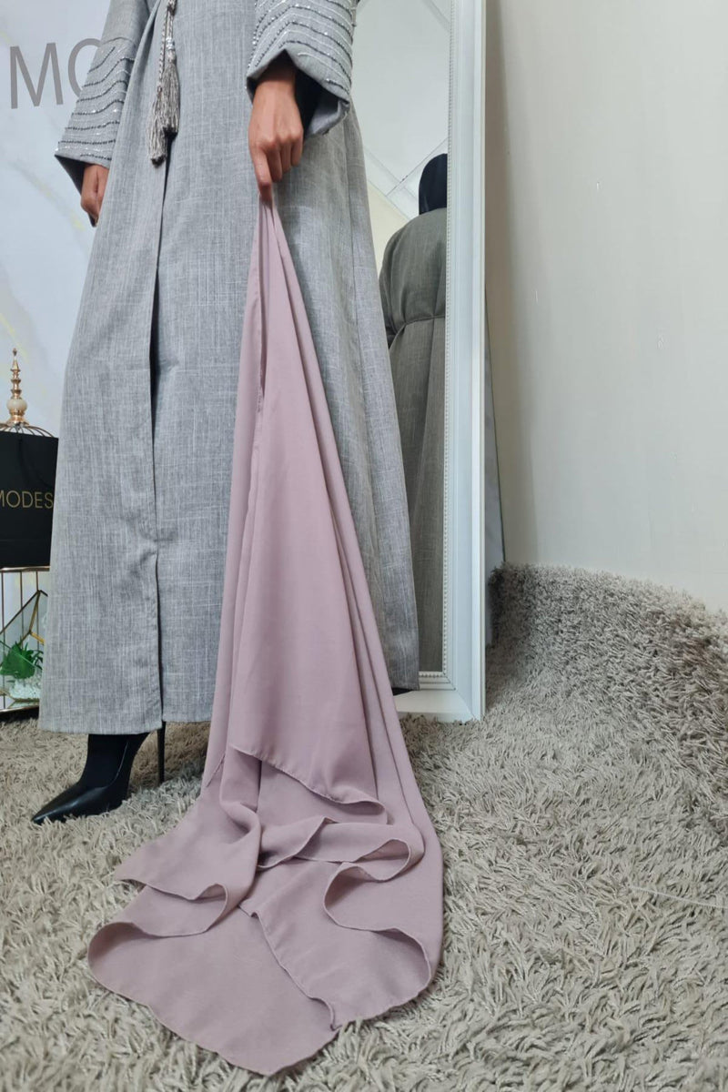 Stone Beaded sleeve Linen Abaya