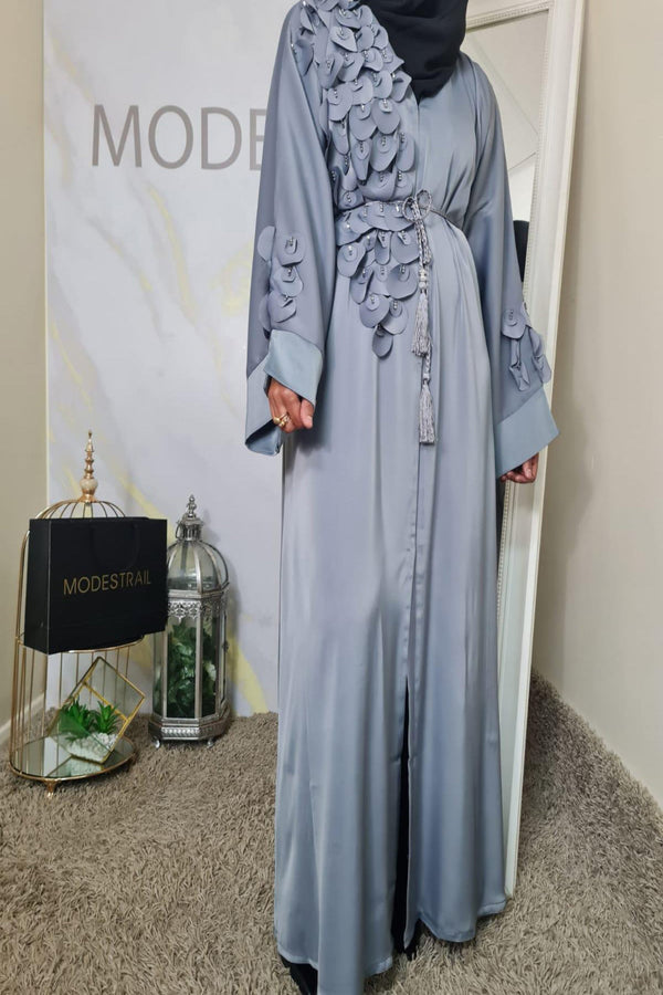 Grey 3D flower Abaya