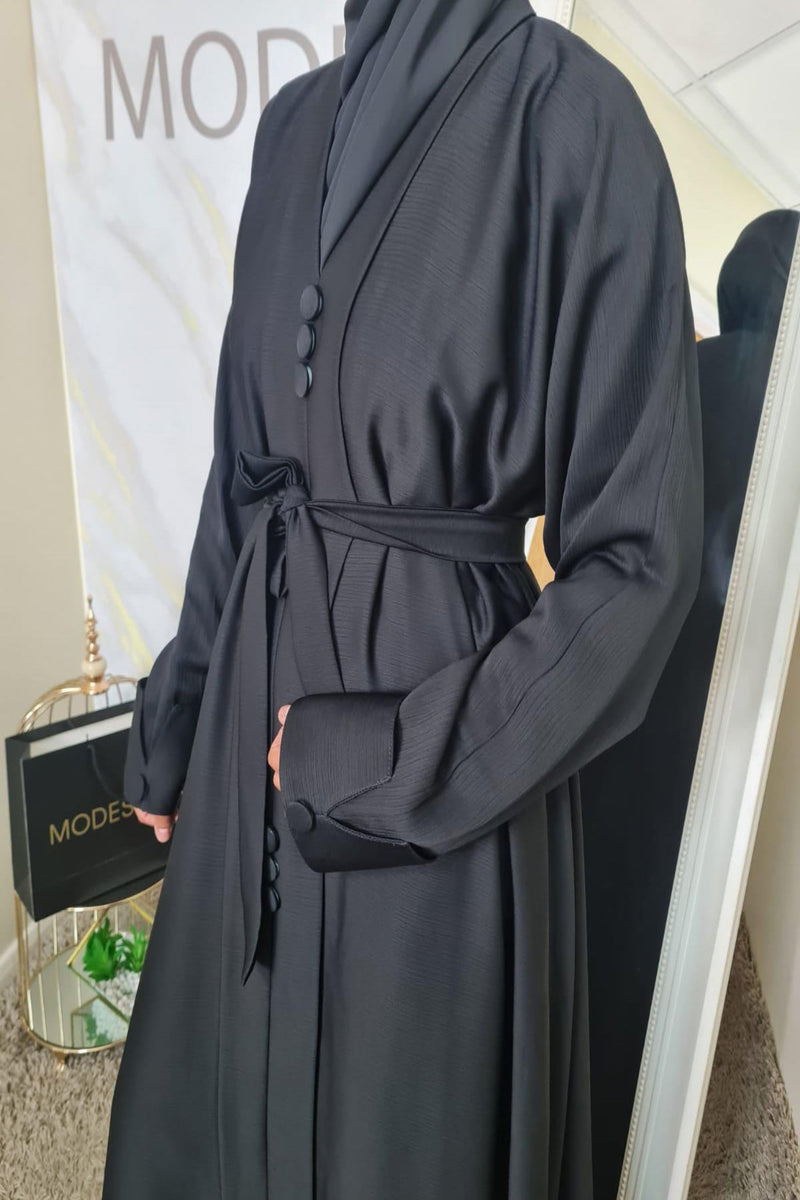 Black button detail abaya