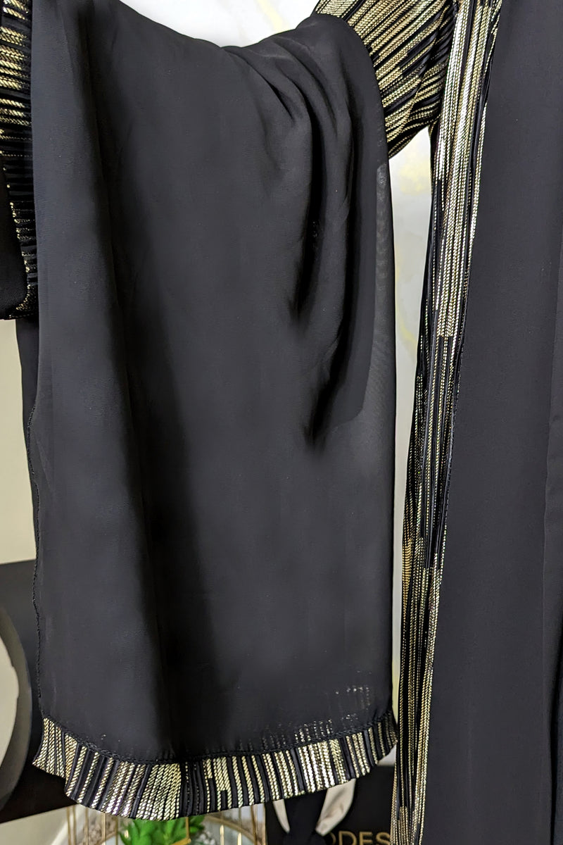 Black Abaya with Gold Shimmer Stripes