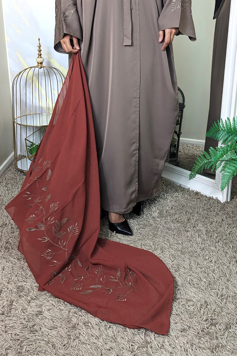 Mocha Batwing Abaya with Embroidery Sleeves