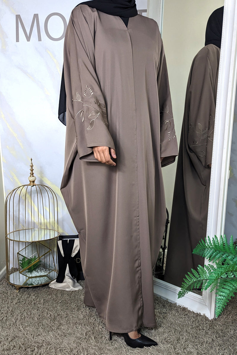 Mocha Batwing Abaya with Embroidery Sleeves