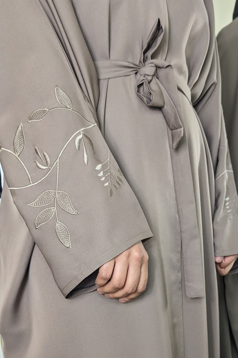 Mocha Batwing Abaya with Embroidery Sleeves