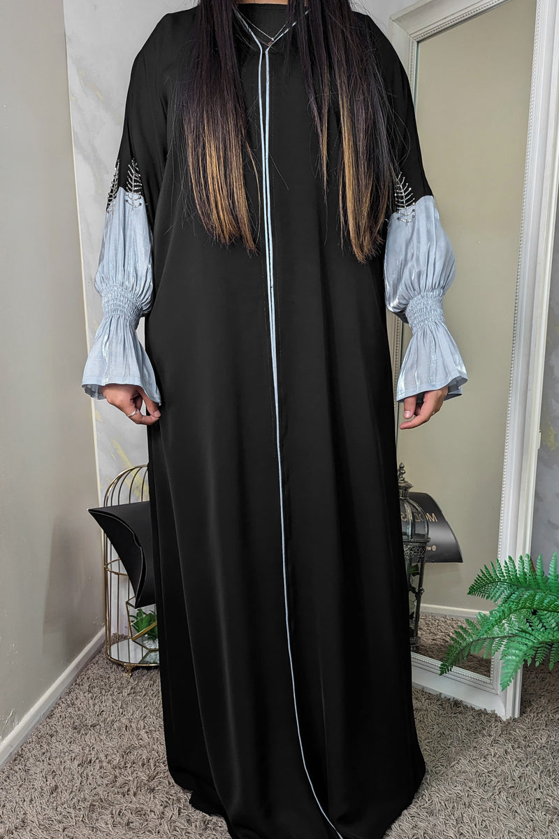 Grey Puff Sleeve Black Abaya