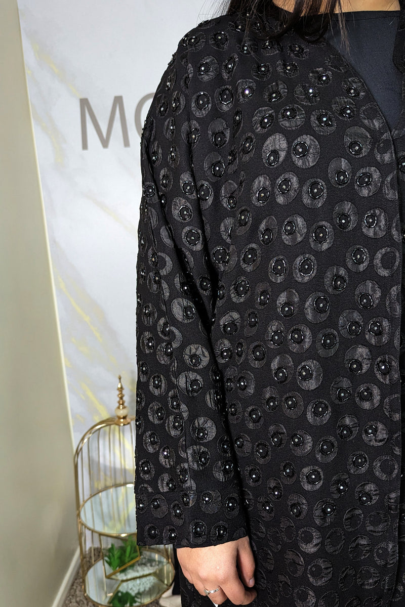 Round Fully Embellished Black Abaya