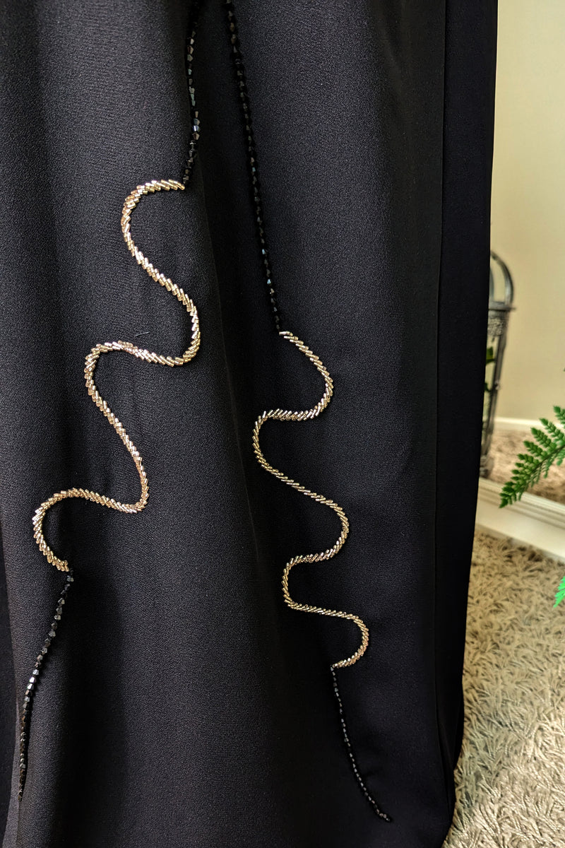 Wave Beading Black Abaya