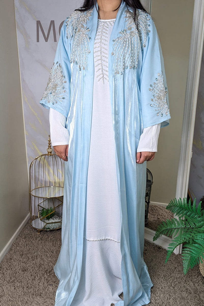 Sky Blue 2 Piece Gem Abaya