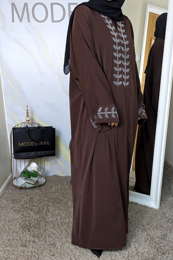 Brown diamante detail abaya