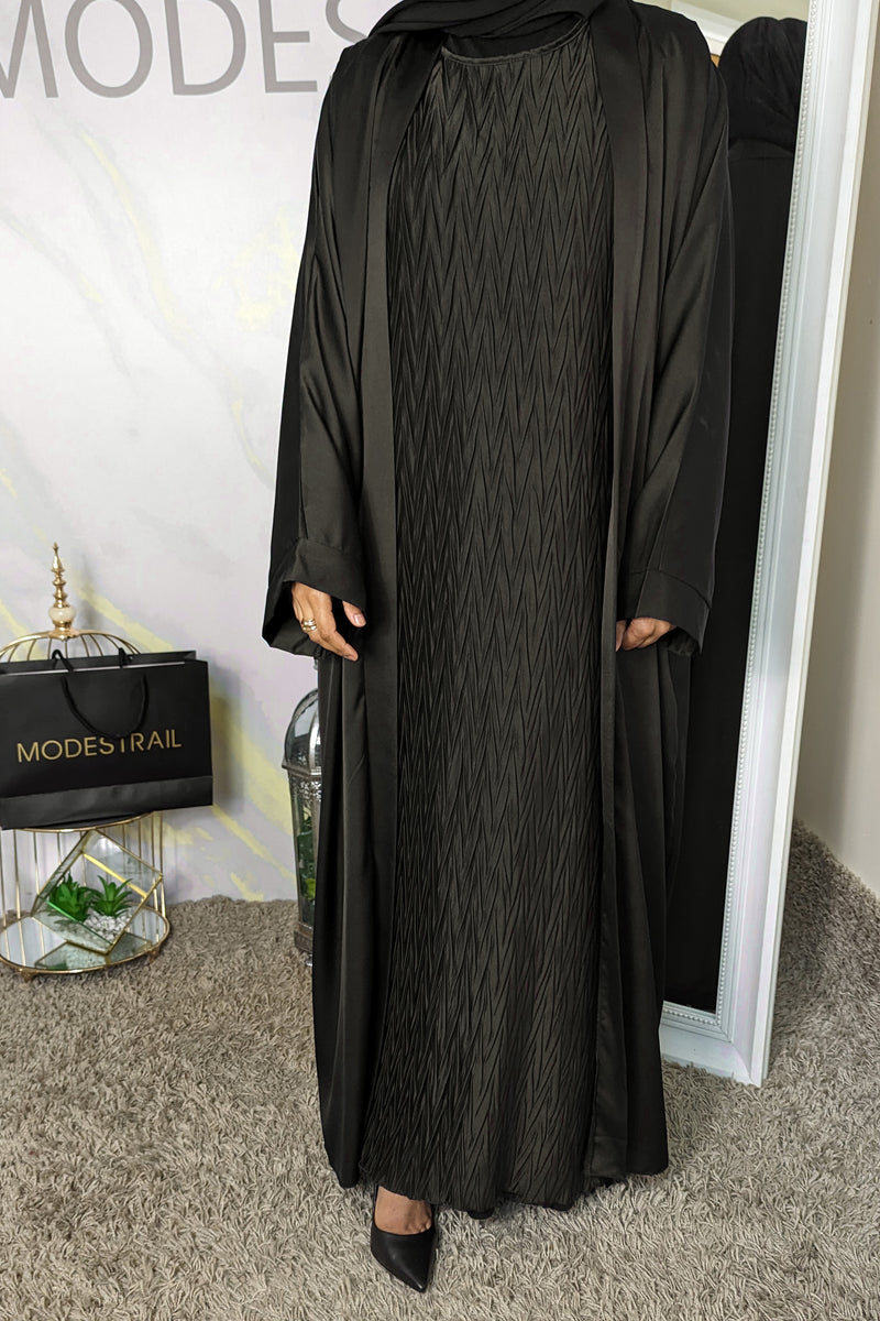 Brown Satin 2 Piece crinkle abaya