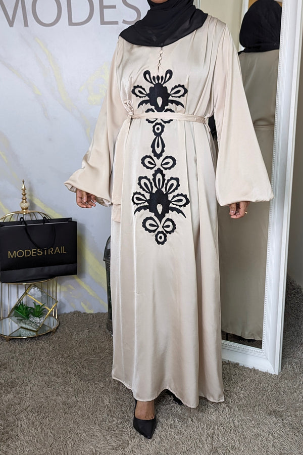 Velvet satin embroidered abaya