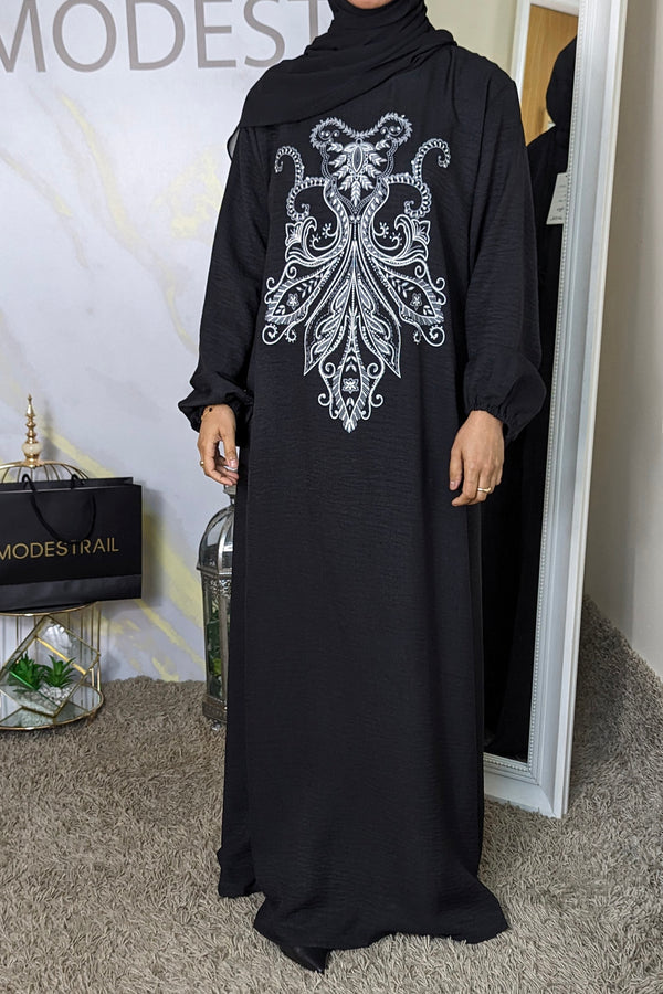 Black cotton printed abaya