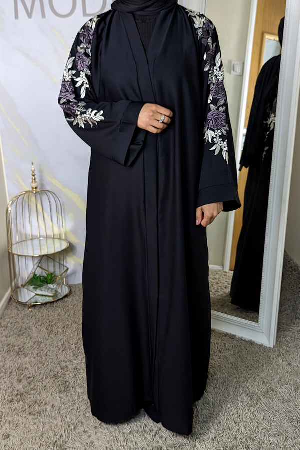 Purple & Cream Shoulder Embroidered Abaya