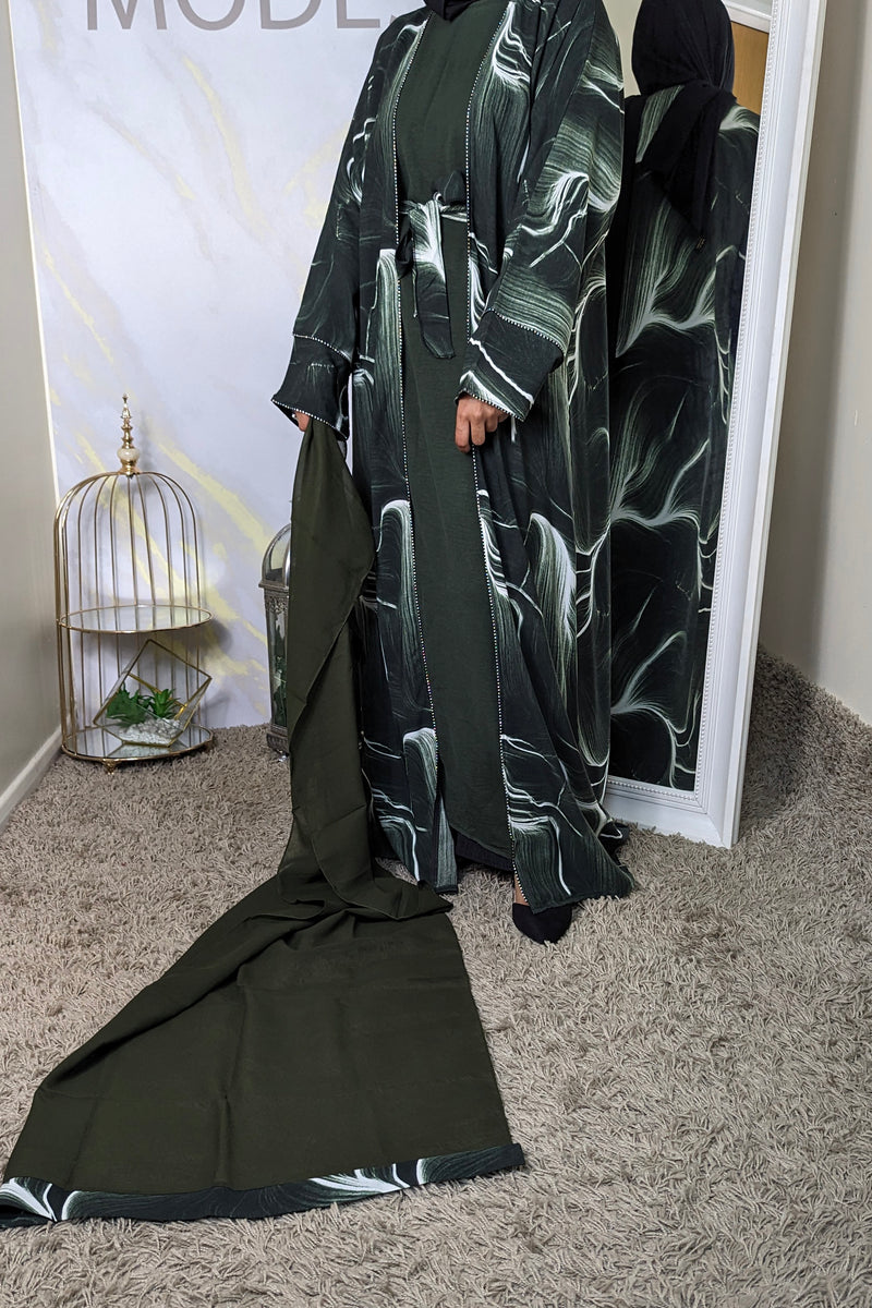 Green Ombre Print 2 Piece Abaya