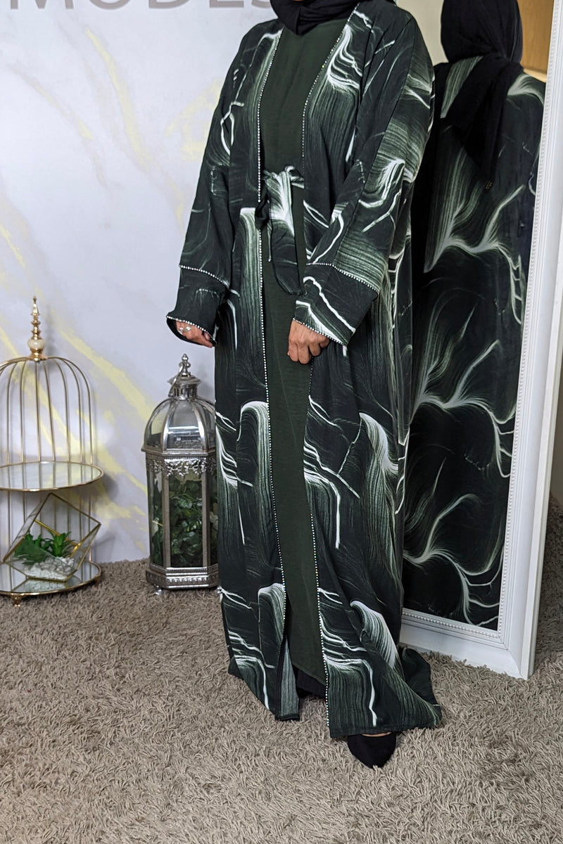 Green Ombre Print 2 Piece Abaya