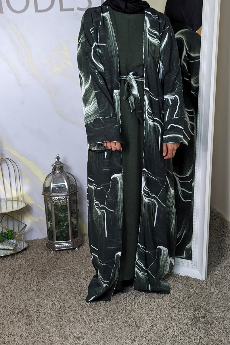 Green Ombre Print 2 Piece Abaya