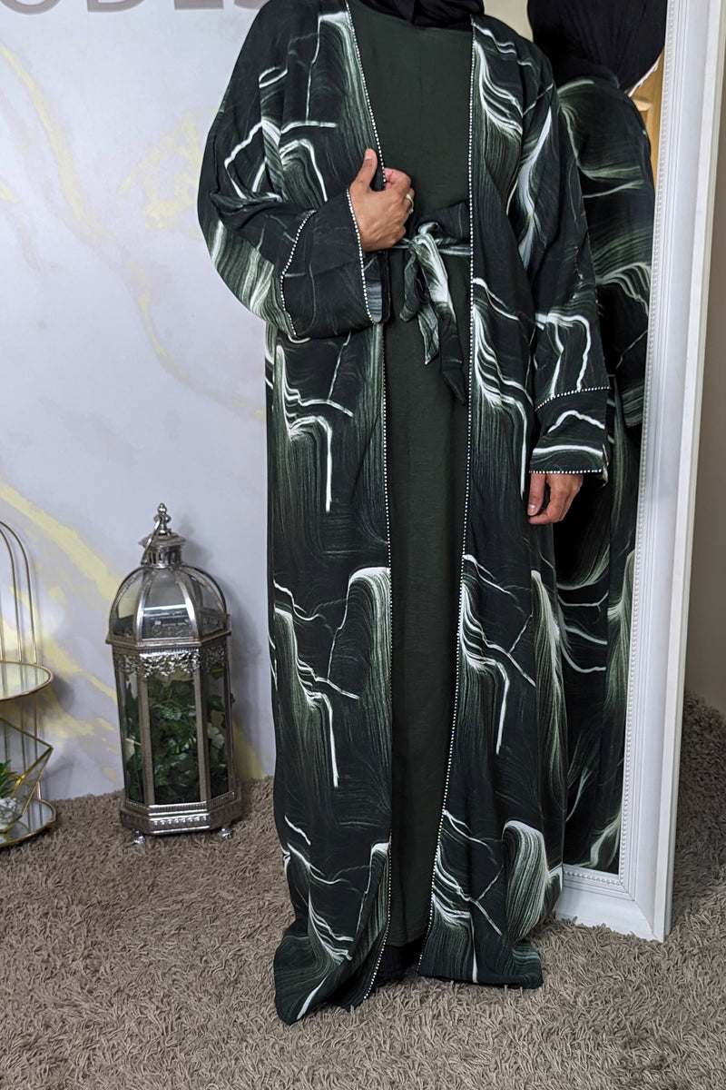 Green Ombre Print 2 Piece Abaya