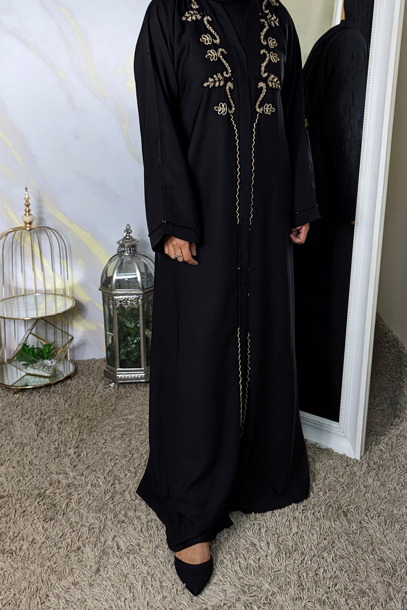 Black & Gold Beaded Detail Abaya