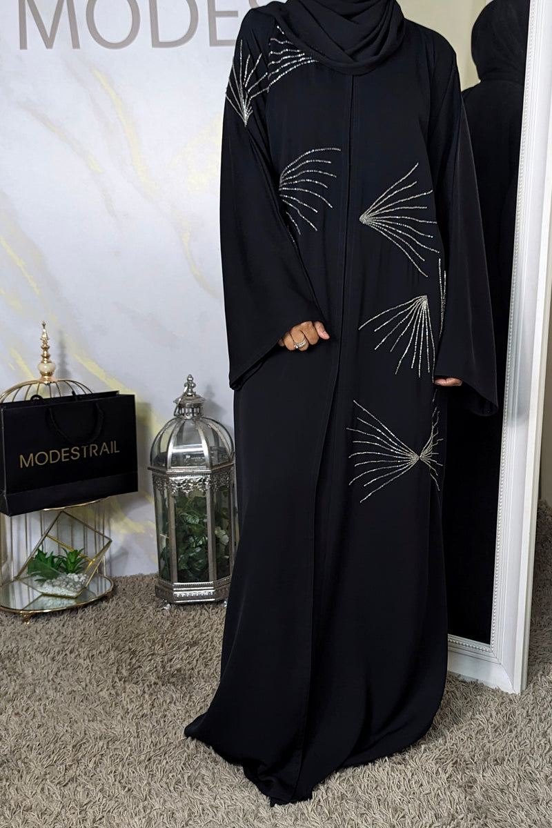 Black Abaya With Silver Beadwork