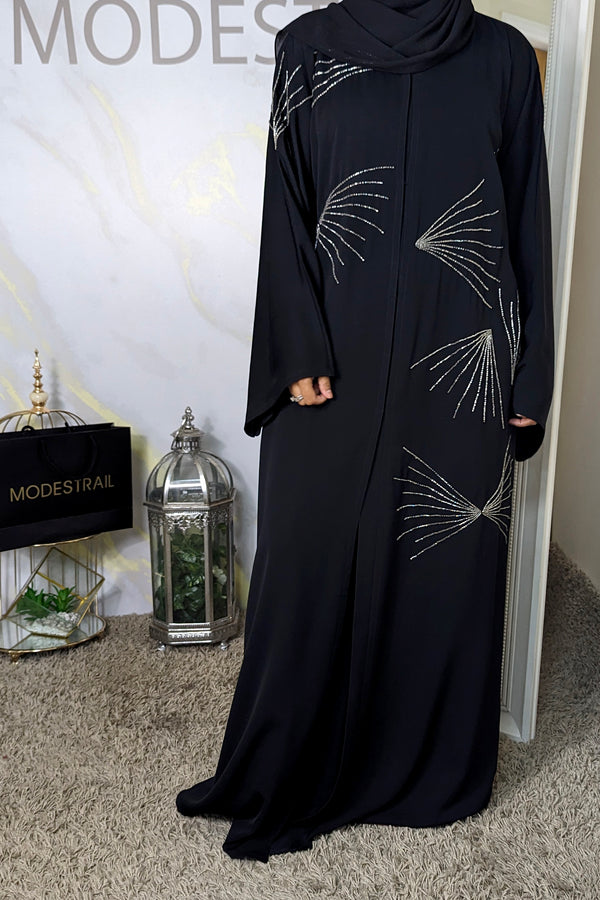 Black Abaya With Silver Beadwork