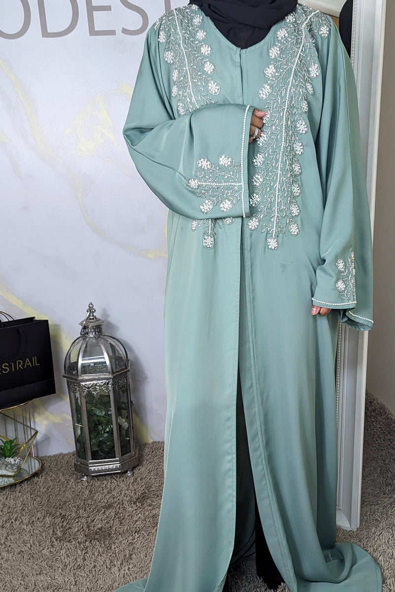 Mint Pearl Detailed Abaya