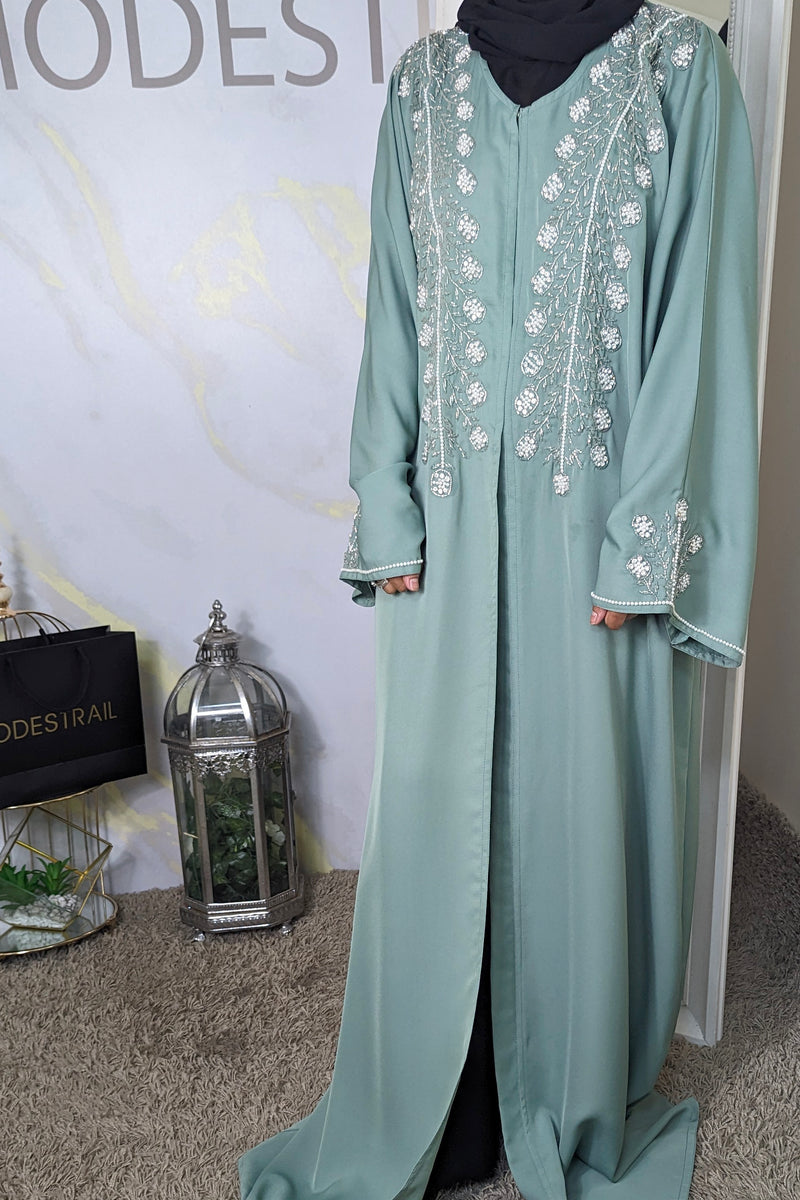 Mint Pearl Detailed Abaya