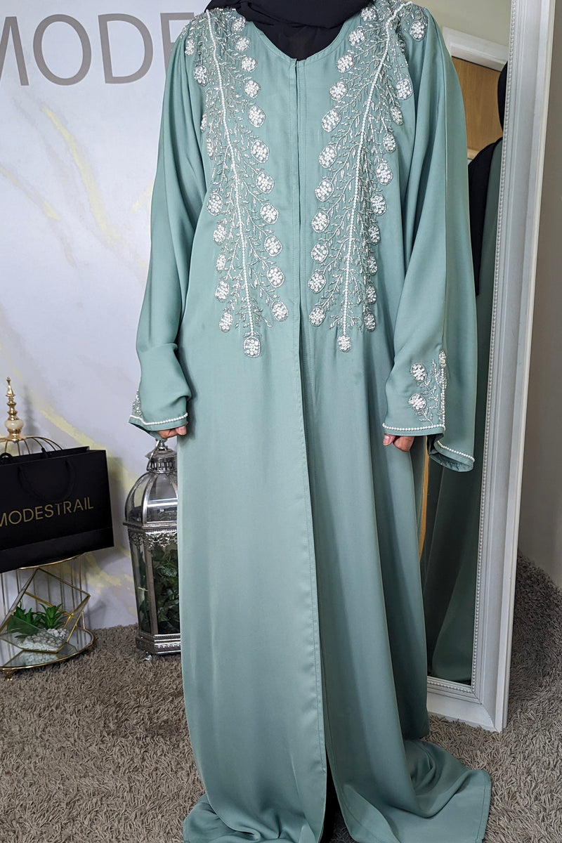 Mint Pearl Detailed Abaya