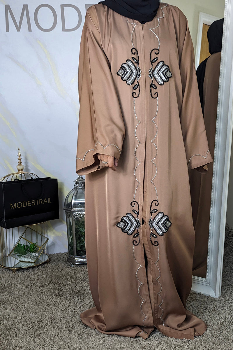 Mocha With Black Crystal Detail Abaya