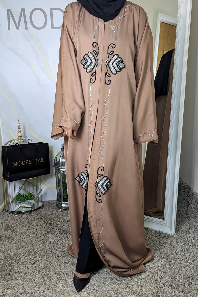 Mocha With Black Crystal Detail Abaya