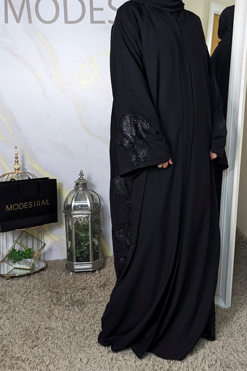 Black Floral Detailed Abaya